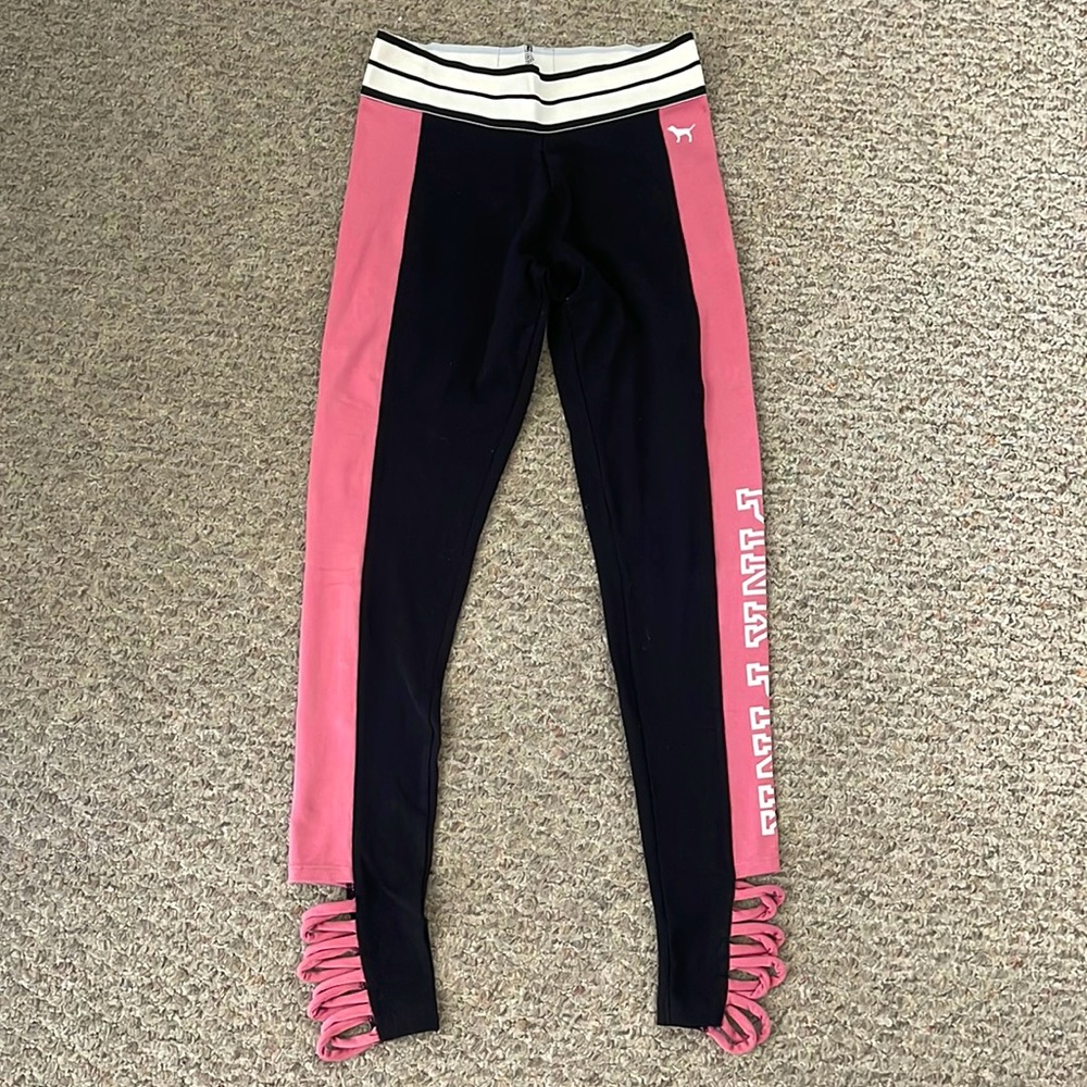 Pink Victoria Secret pink and black leggings